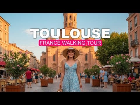 Toulouse, France walking tour through the pretty rosy streets 4K 60 FPS